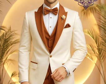 Buy Ivory Burnt Orange Groom Suit, Men’s 3 Piece Wedding Tuxedo, Custom Reception Prom Suit.