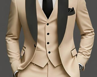 Men's Slim Fit Beige 3-PC Suit | Elegant Party Formal Wear