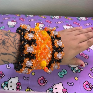 Spinning Duckies in Pumpkin Spice (Halloween) | Handmade Kandi Bead Bracelet | 3D Kandi Art