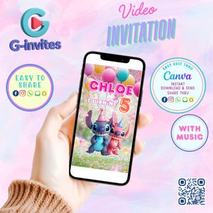 Stitch and Angel Birthday Video Invitation Template Luau Stitch Birthday Invite Tropical Alien Party Digital Video Personalized Kids Evite