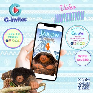 Maui Geburtstagsparty-Einladung Video Vorlage Luau Pool oder Sommer Party Geburtstag Animierte Einladung Moana Ozean Held Party Evite für Jungen