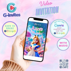 Alice in Wonderland Birthday Video Invitation Template Little GirlsEditable Canva Whimsical Bday Party MP4 Invite Onederland Animated Evite