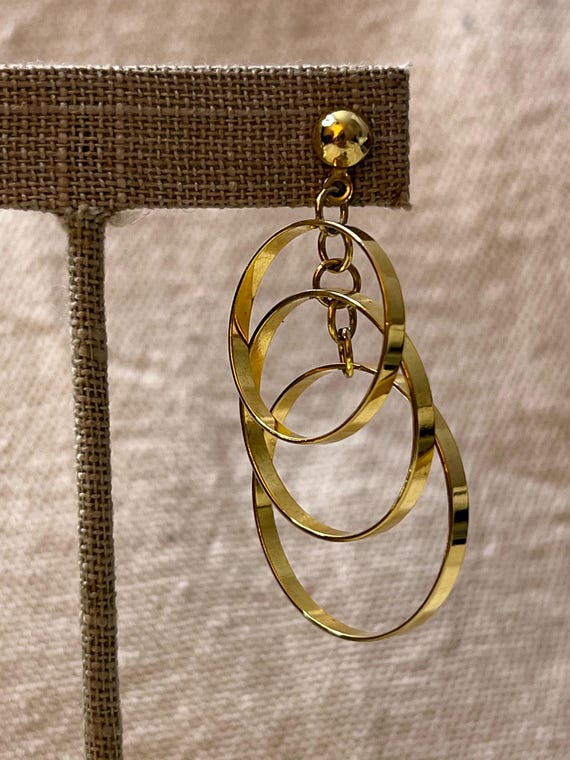 Loop-de-loop Triple Loop Cascading Gold Dangle Po… - image 3