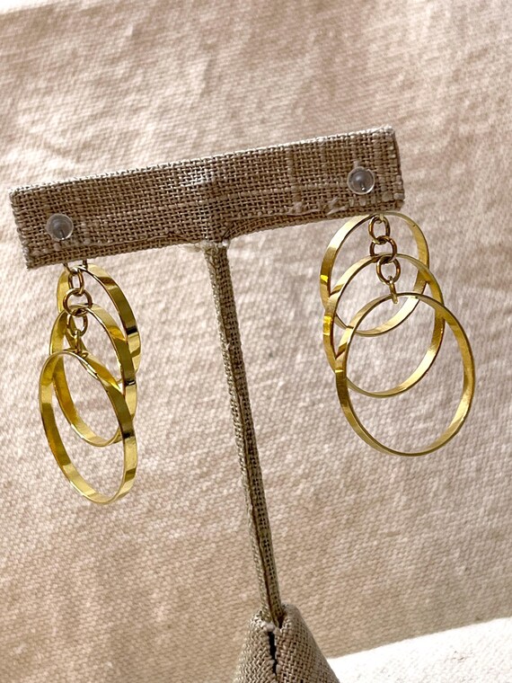 Loop-de-loop Triple Loop Cascading Gold Dangle Po… - image 1