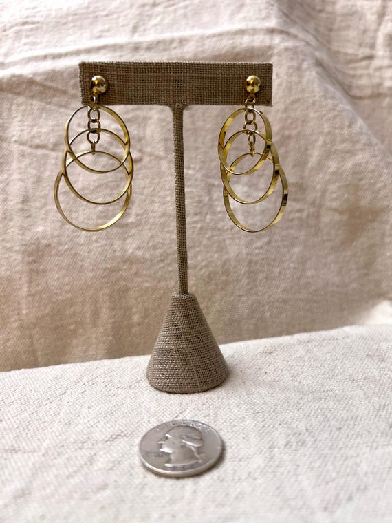 Loop-de-loop Triple Loop Cascading Gold Dangle Po… - image 2