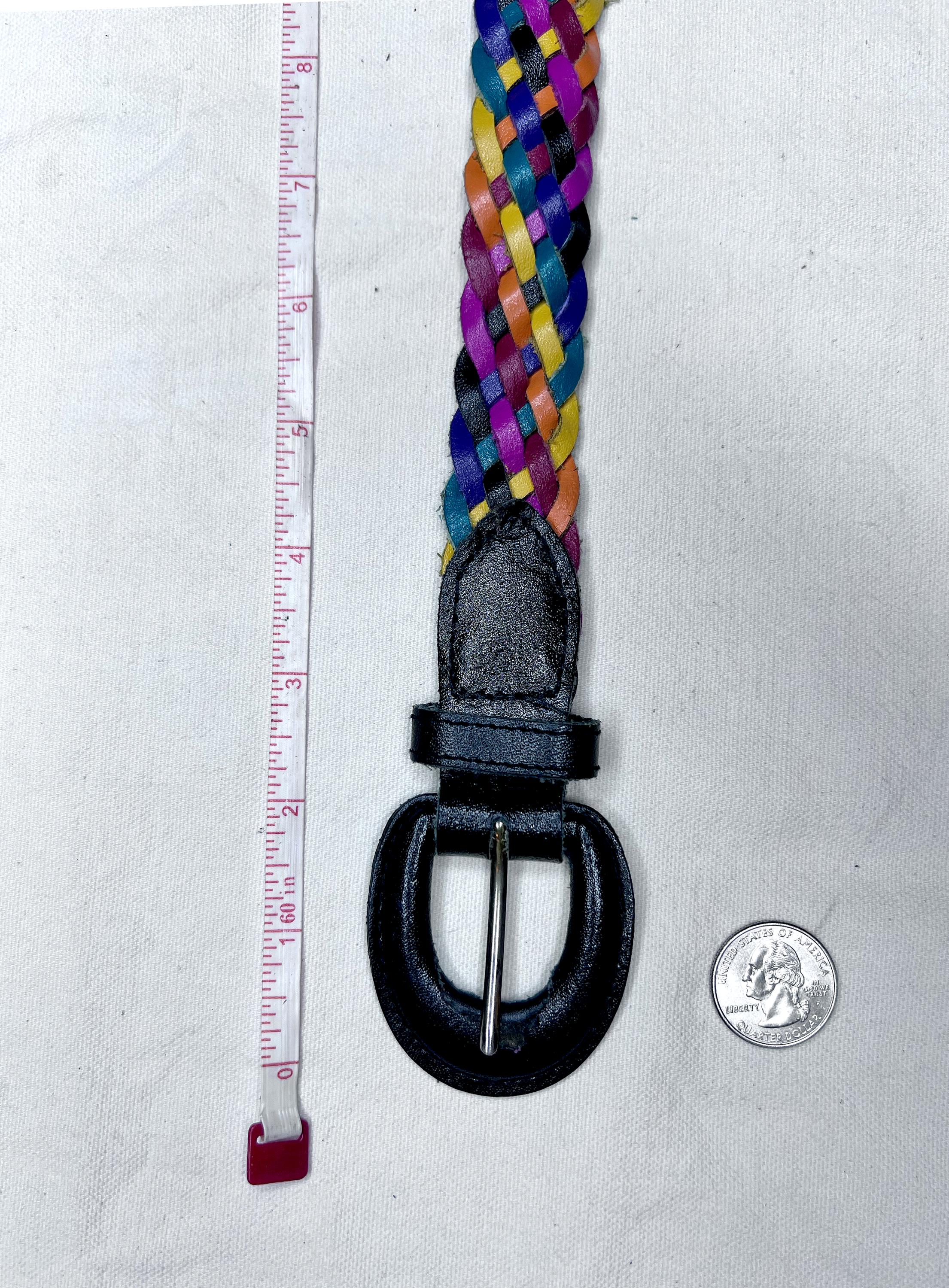Vintage Genuine Leather Italy Braided Statement Belt Woven Boho Rainbow Design Braided Belt Rainbow Color Leather Belt Mixed Colorful Braid  main image 2