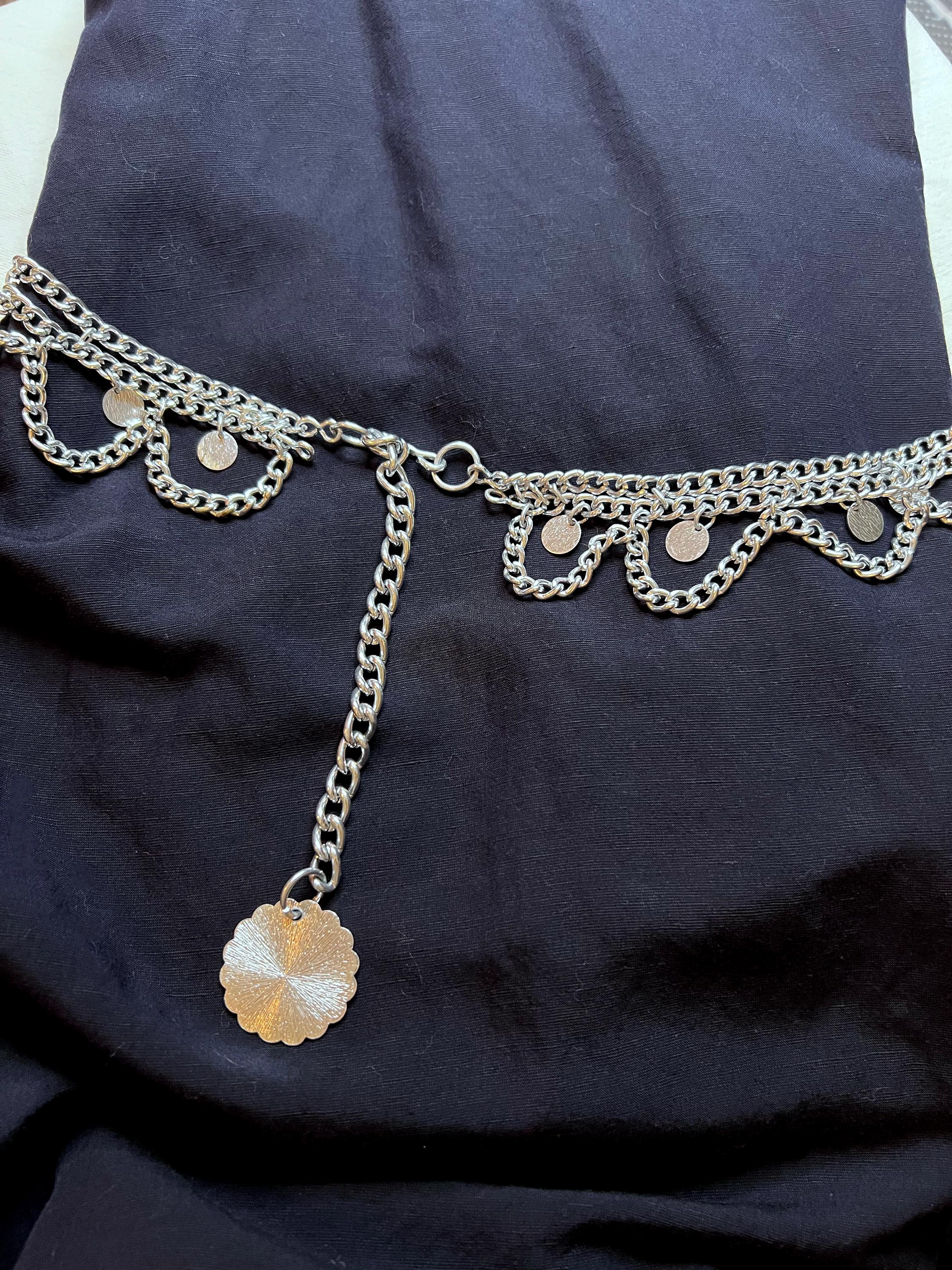 Silver Drape Chain Hook Belt (vintage 1980 display picture 2