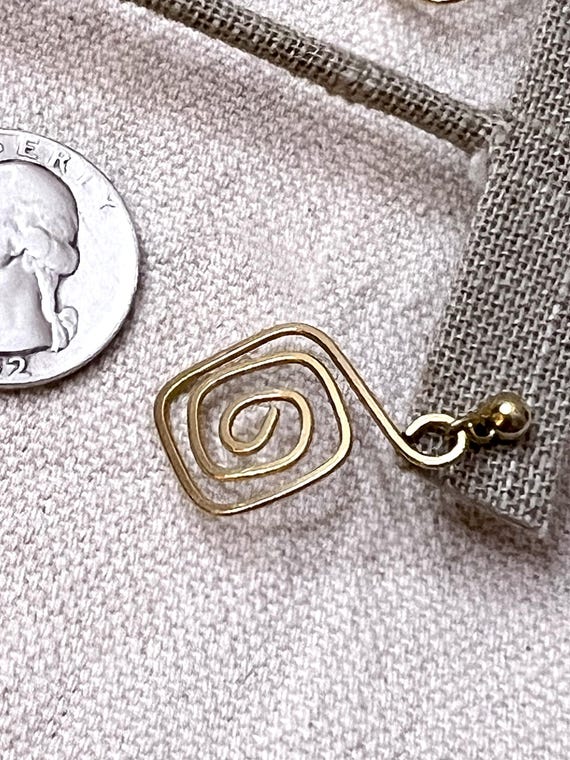 Gold Square, Flat, Hypnotic Wire Wrap Dangle Post… - image 7