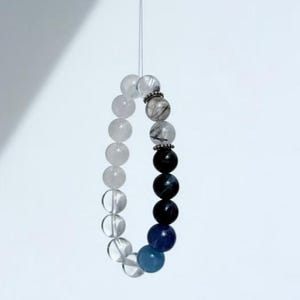 Evolving Phases Crystal Bracelet - Snow Quartz, Aquamarine, Kyanite, Black Rutilated Quartz Jewelry