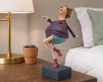 Handmade Clay Woman Figurine, Whimsical Sculpture, Home Decor, Creative Gift for Her