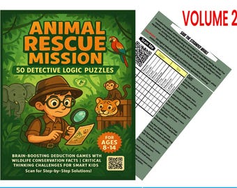 Misión de rescate animal: Rompecabezas de lógica / Volumen 2 / 10 juegos educativos de detectives para niños de 8 a 12 años / Imprimibles / Actividades para la educación en casa