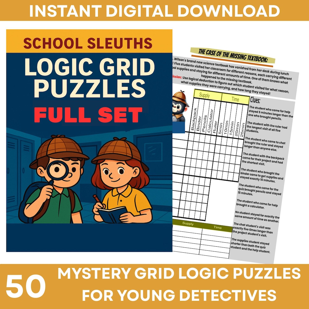 School Sleuths Logic Grid Puzzle | Mega Bundle | 50 Puzzles | Detective ...