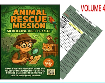 Misión de rescate animal: Rompecabezas de lógica / Volumen 4 / 10 juegos educativos de detectives para niños de 8 a 12 años / Imprimibles / Actividades para la educación en casa