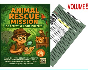 Misión de rescate animal: Rompecabezas de lógica / Volumen 5 / 10 juegos educativos de detectives para niños de 8 a 12 años / Imprimibles / Actividades para la educación en casa