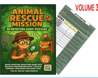 Misión de rescate animal: Rompecabezas de lógica / Volumen 3 / 10 juegos educativos de detectives para niños de 8 a 12 años / Imprimibles / Actividades para la educación en casa