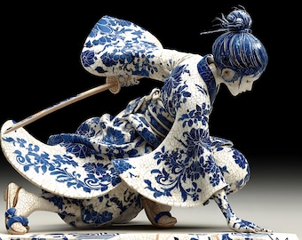 Blue & White Porcelain Samurai Art Print - Limited Edition Canvas