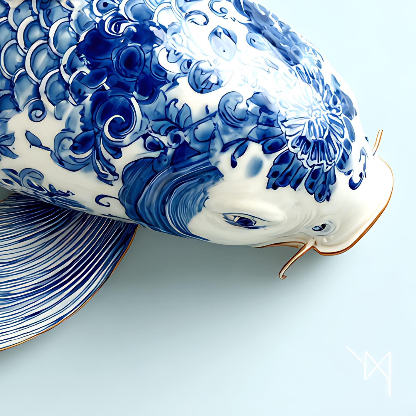 Porcelain Koi Fish Wall Art – Blue White Chinese – Symbol – Asian ...