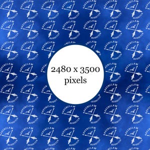 Pode incluir: Um padrão azul com símbolos e texto Ravenclaw Quidditch brancos. O design é repetido em toda a imagem. Um círculo branco no centro exibe as dimensões em pixels da imagem.