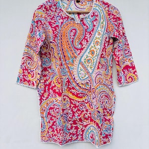 Block Print Baumwolle Kurti: Boho Indische Tunika Top