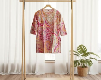 Katoenen Kurti-katoen met blokprint: boho-Indiase tuniektop
