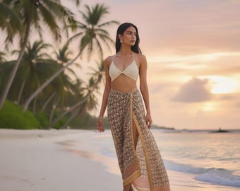 Spódnica sarong w stylu boho chic, tropikalna narzutka plażowa dla kobiet