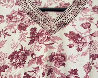Vestido Kurti de algodón estampado a mano: Túnica de verano india