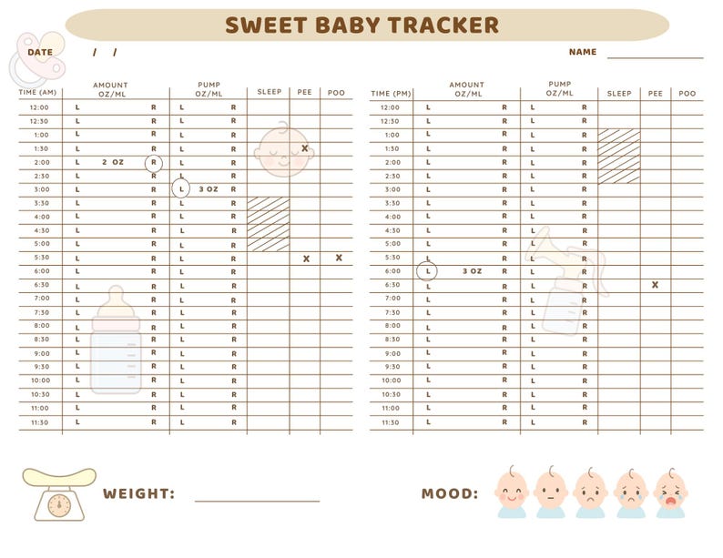 Newborn Baby Tracker Printable – Daily Log for Feeding, Diapers, Sleep ...