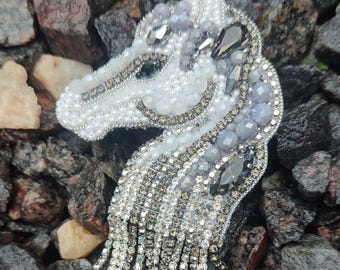 Handmade Beaded Horse Brooch • Rhinestone Crystal Mane