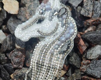 Handmade Beaded Horse Brooch • Rhinestone Crystal Mane