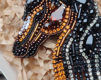 Handmade Beaded Horse Brooch • Rhinestone Crystal Mane