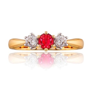 Ruby Moissanite Wedding Ring-925 Sterling Silver Trilogy Ring-Dainty Anniversary Gift For Her