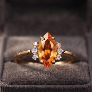 925Sterling Silver Marquise Cut Engagement Ring,Orange Gemstone, November Birthstone, Anniversary Gift For Her