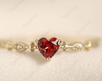 Verlovingsring met hartvormige rode granaat – 925 sterling zilveren ring (trouw- of beloftering) – cadeau voor haar verjaardag