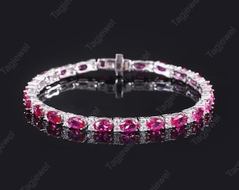 Oval Shape Ruby Tennis Bracelet For Women-Handmade 925 Sterling Silver Bridal Wedding Gift-Anniversary Gift