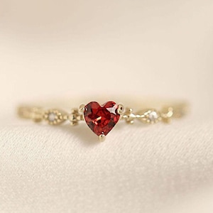 Heart Garnet Ring: 14k Gold Minimalist Engagement Ring