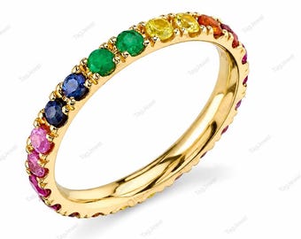 Multi-saffier 925 sterlingzilveren trouwring ring handgemaakte belofte ring cadeau voor haar vriendin