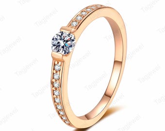 Round Moissanite Solitaire Engagement Ring-Dainty Wedding Band-Handmade Jewelry For Her