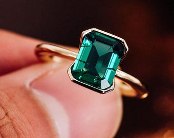 エメラルドカットエメラルドリング、2カラット6×8mmエメラルドカット