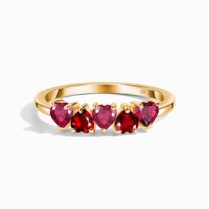 14k Gold Heart Garnet Ring: Dainty Bridal Promise Ring