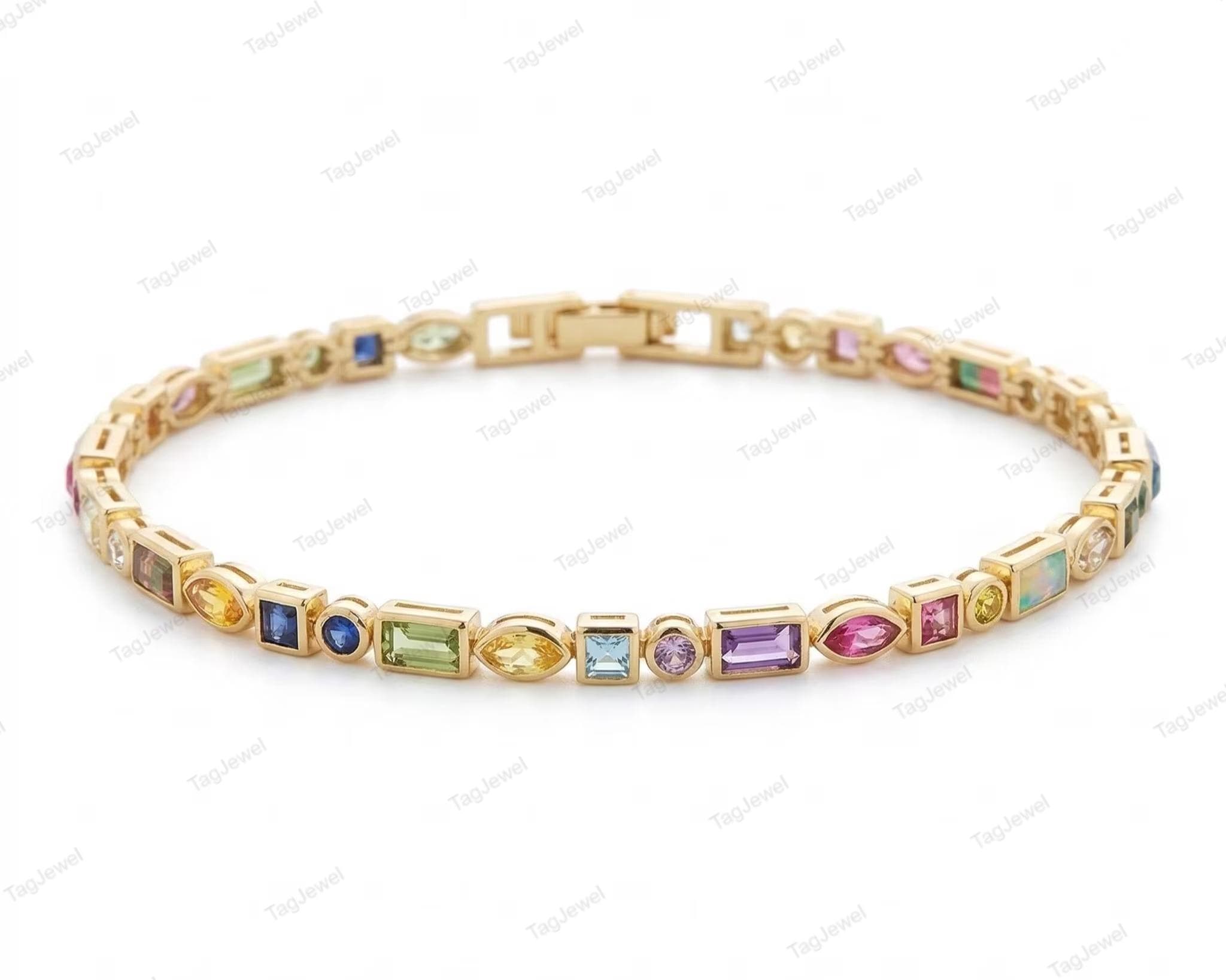 高級 マルチカラーサファイア プリンセスカットゴールド テニスブレスレット Sapphire multi shape tennis bracelet - Etsy 日本