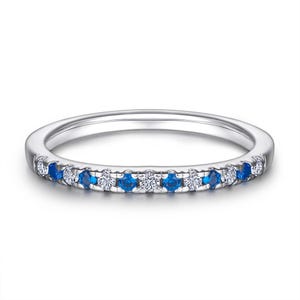 Elegant White Gold Blue Sapphire And Moissanite Stacking Ring For Women Dainty Eternity Bridal Band Birthstone Ring For Her Anniversary Gift