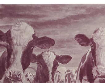 Wine & Watercolor Painting - "Cow Heads and Jake"