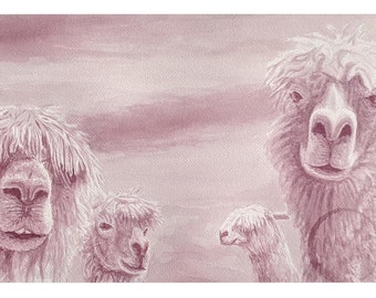 Wine & Watercolor Painting - "Alpaca Heads"