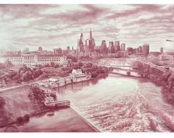 Wine Painting Print - "Philadelphia 2018, From The Schuylkill River "