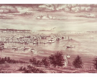 Wine Painting Print - "South West Harbor, Maine "