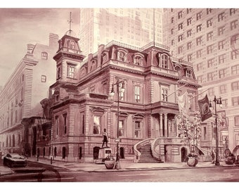 Wine & Watercolor Painting - "The Union League of Philadelphia  "