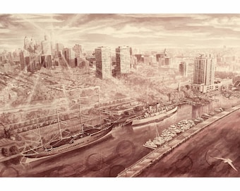 Wine Painting Print - "Philadelphia 2018, From The Delaware River "