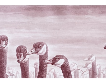 Wine & Watercolor Painting - "Geese Heads"
