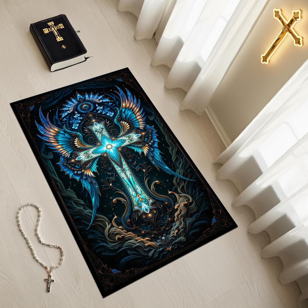 Rectangular Christian Images Christian Prayer Rug: 3D Printed Rectangle Worship Carpet, Religious ...