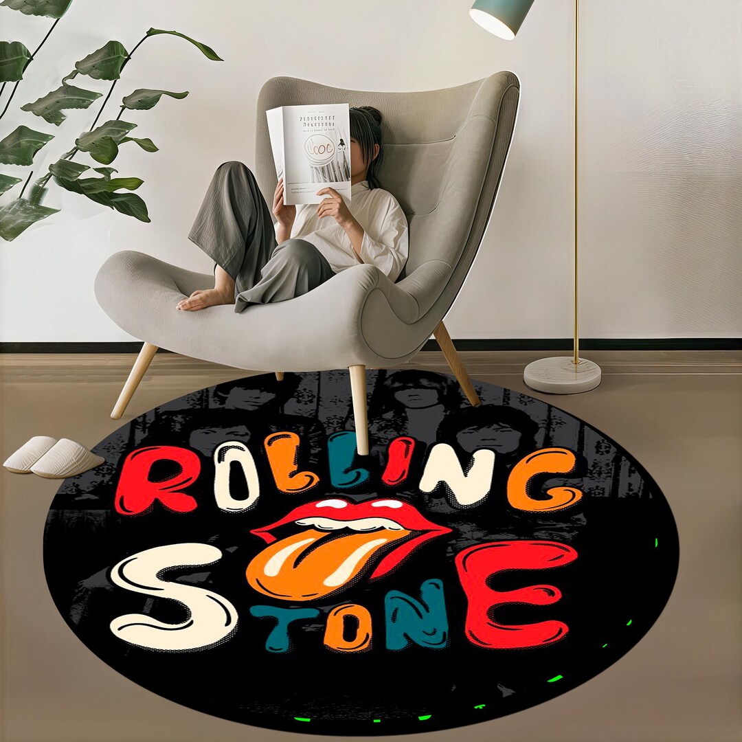 Rolling Rug Rolling Stones Round Rug: 3D Printed Rock Band Decor, Retro Music Decor ...